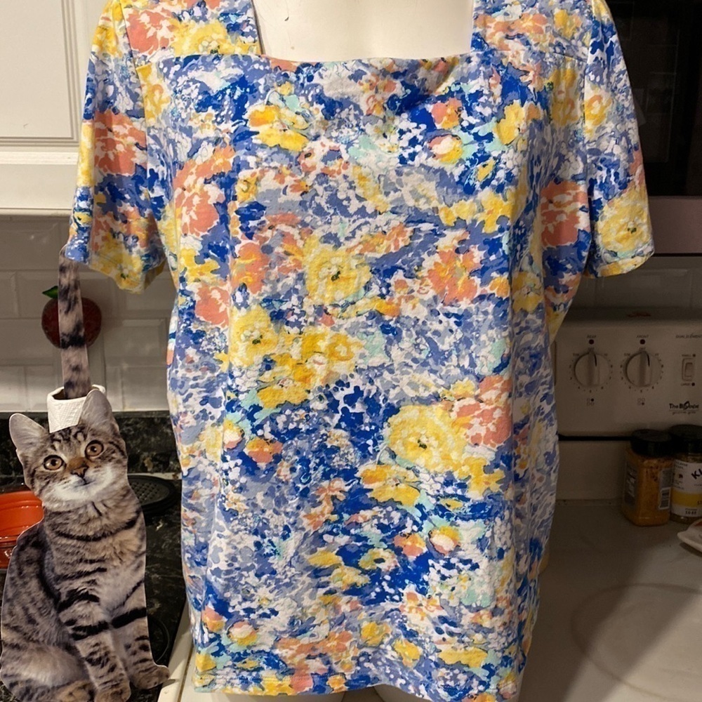 E womens Coral Bay casual short sleeve stretch plus size top 1X